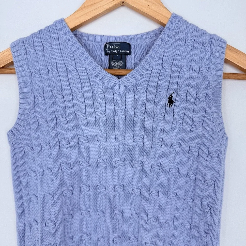 RALPH LAUREN POLO BOYS LIGHT BLUE CABLE KNIT SWEATER VEST SIZE 7